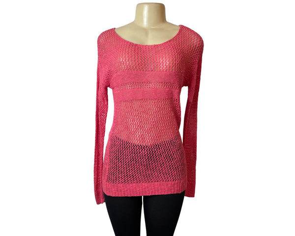 American Eagle Outfitters Womens Pink Open Knit Pullover Mesh Shirt Size S - New