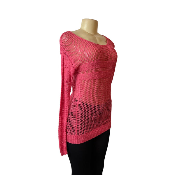 American Eagle Outfitters Womens Pink Open Knit Pullover Mesh Shirt Size S - New