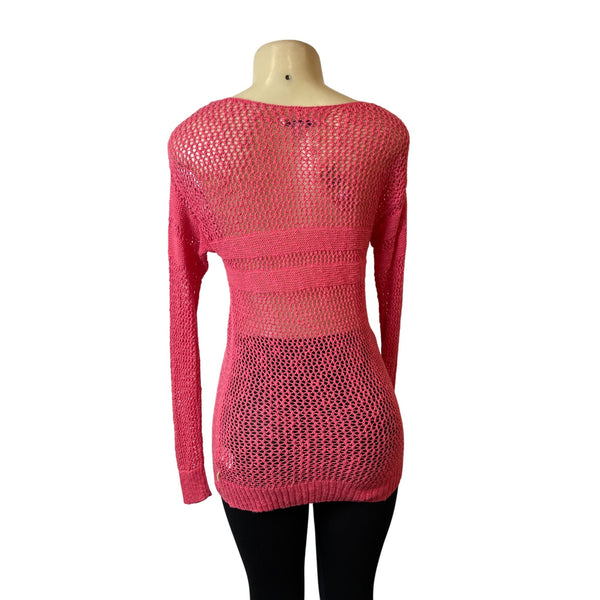 American Eagle Outfitters Womens Pink Open Knit Pullover Mesh Shirt Size S - New
