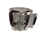 Wide Silver Tone Mesh Buckle Bracelet For Women Statement Cuff Retro Metalwork
