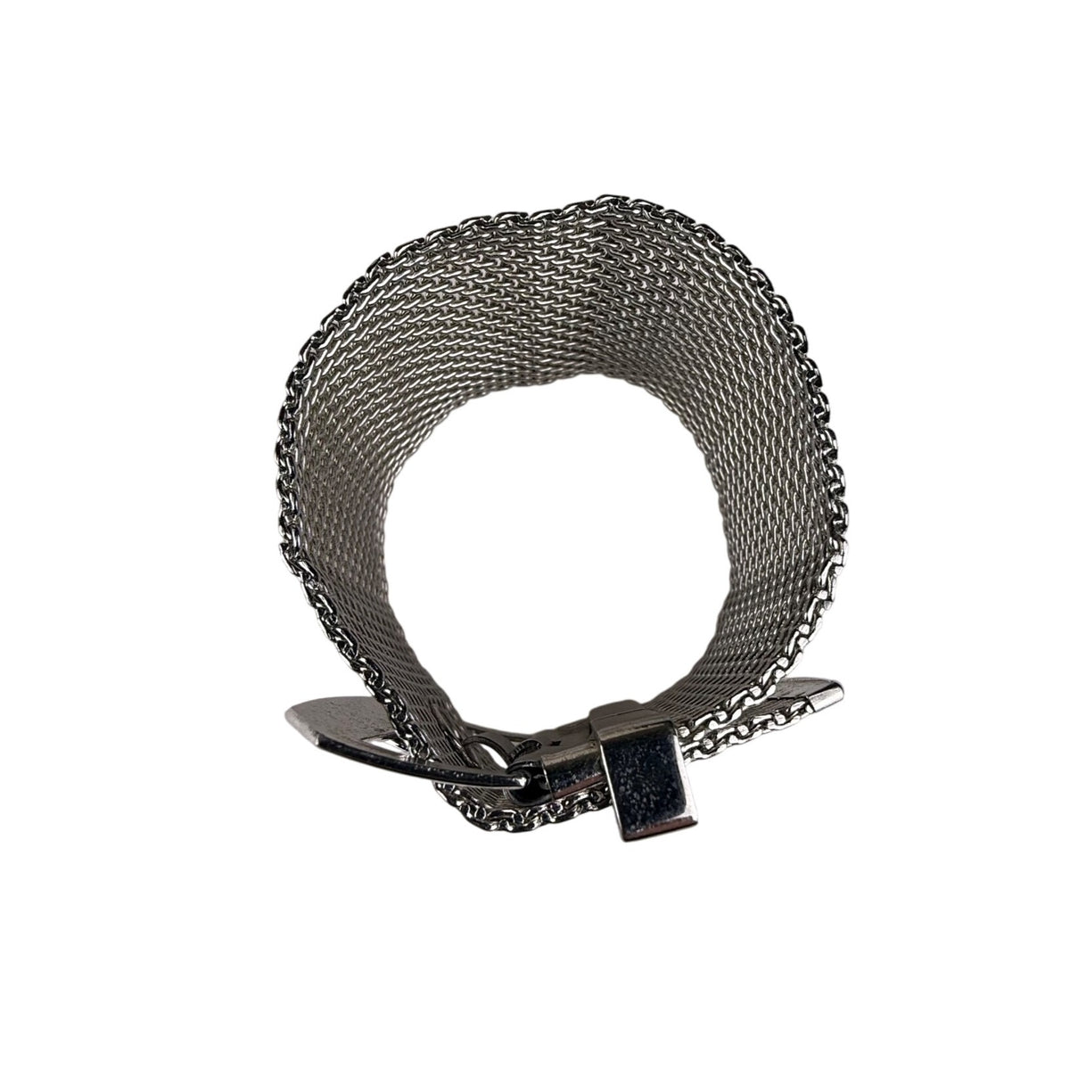 Wide Silver Tone Mesh Buckle Bracelet For Women Statement Cuff Retro Metalwork