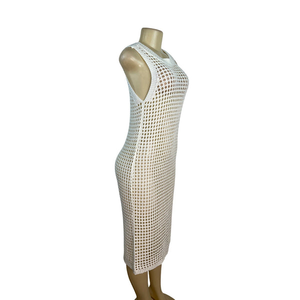 Shade & Shore Cream Sleeveless Crochet Swim Cover-Up Dress M (8-10) - New