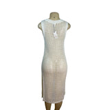 Shade & Shore Cream Sleeveless Crochet Swim Cover-Up Dress M (8-10) - New