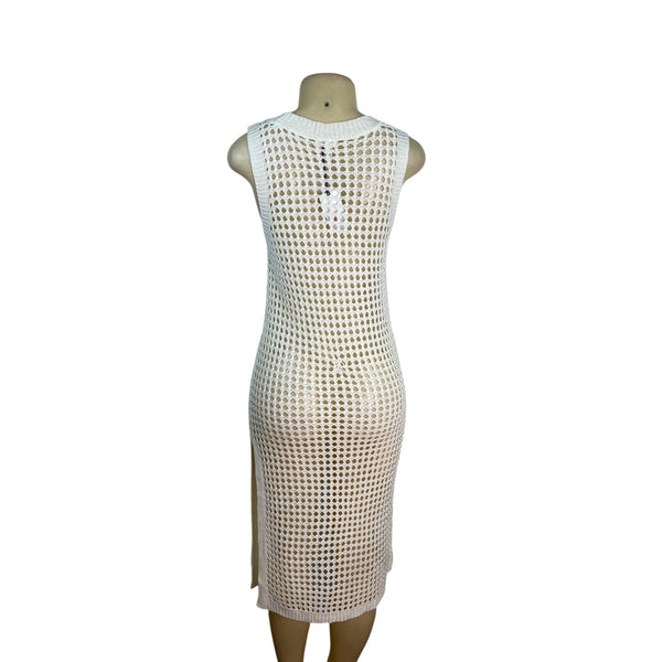 Shade & Shore Cream Sleeveless Crochet Swim Cover-Up Dress M (8-10) - New