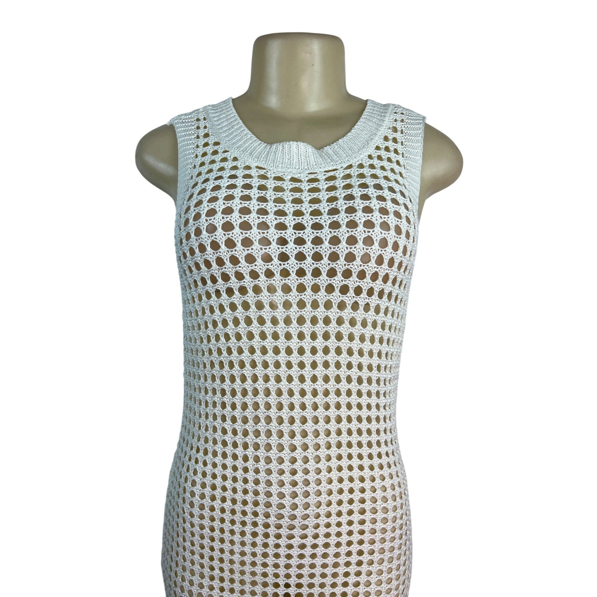 Shade & Shore Cream Sleeveless Crochet Swim Cover-Up Dress M (8-10) - New