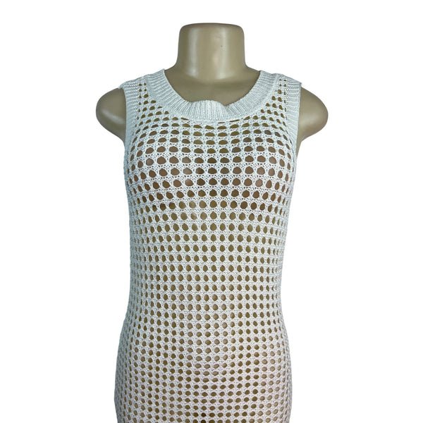 Shade & Shore Cream Sleeveless Crochet Swim Cover-Up Dress M (8-10) - New