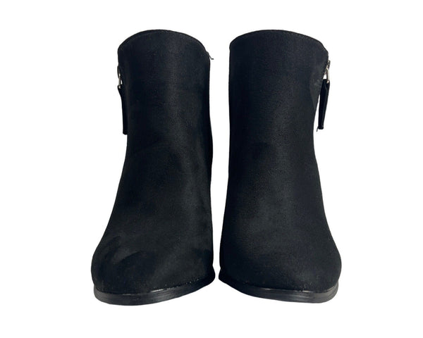6 Street Wear Society Women's Black Synthetic Suede Heeled Booties Sz 6