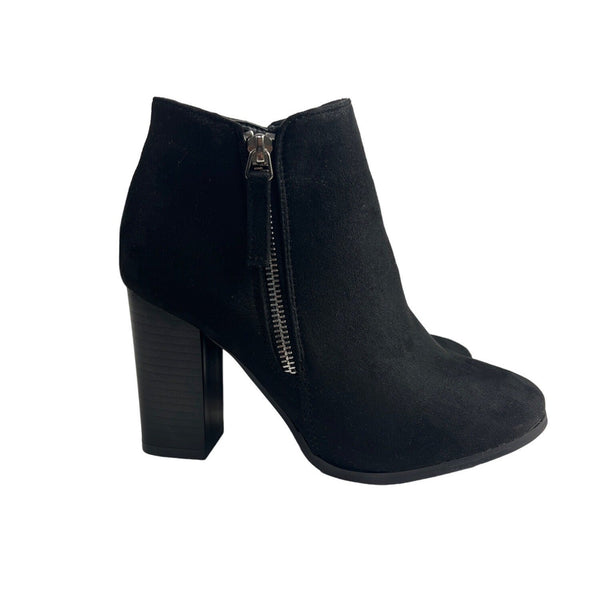6 Street Wear Society Women's Black Synthetic Suede Heeled Booties Sz 6