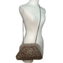 Vintage 70"s Halston Gray Leaf Print Suede Crossbody Bag With Gold Accent Size M