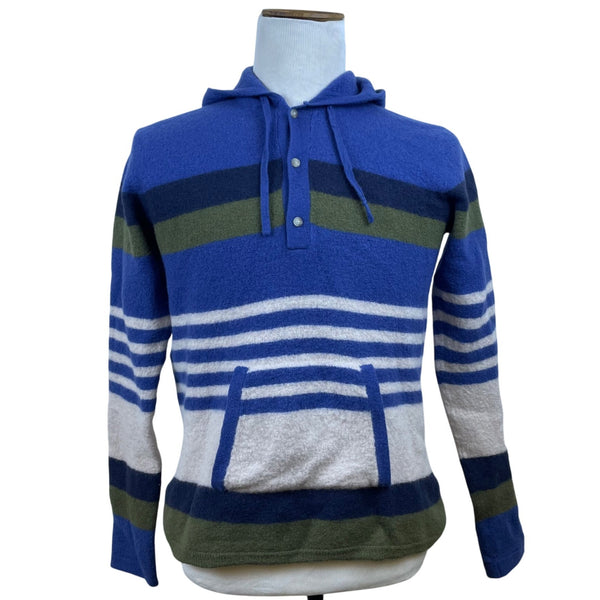 Toad&Co Mens Blue Striped Hooded Sweater Lightweight Casual Pullover Size M