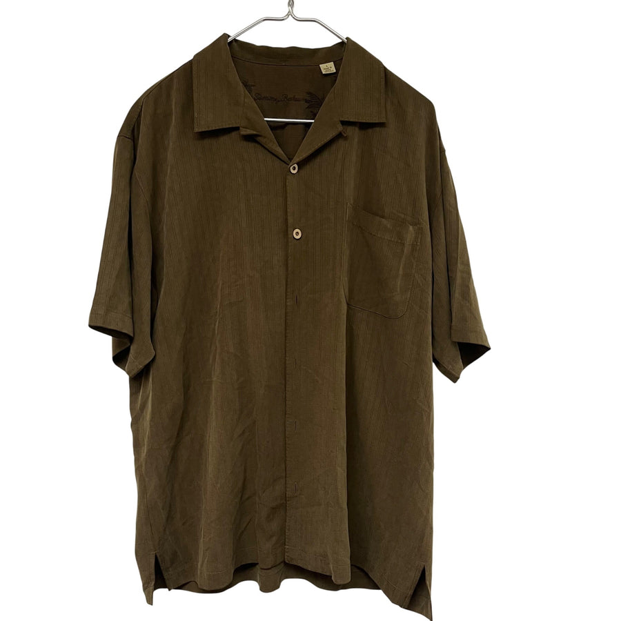 Tommy Bahama Mens Brown 100% Silk Short Sleeve Button-Up Casual Shirt Size L
