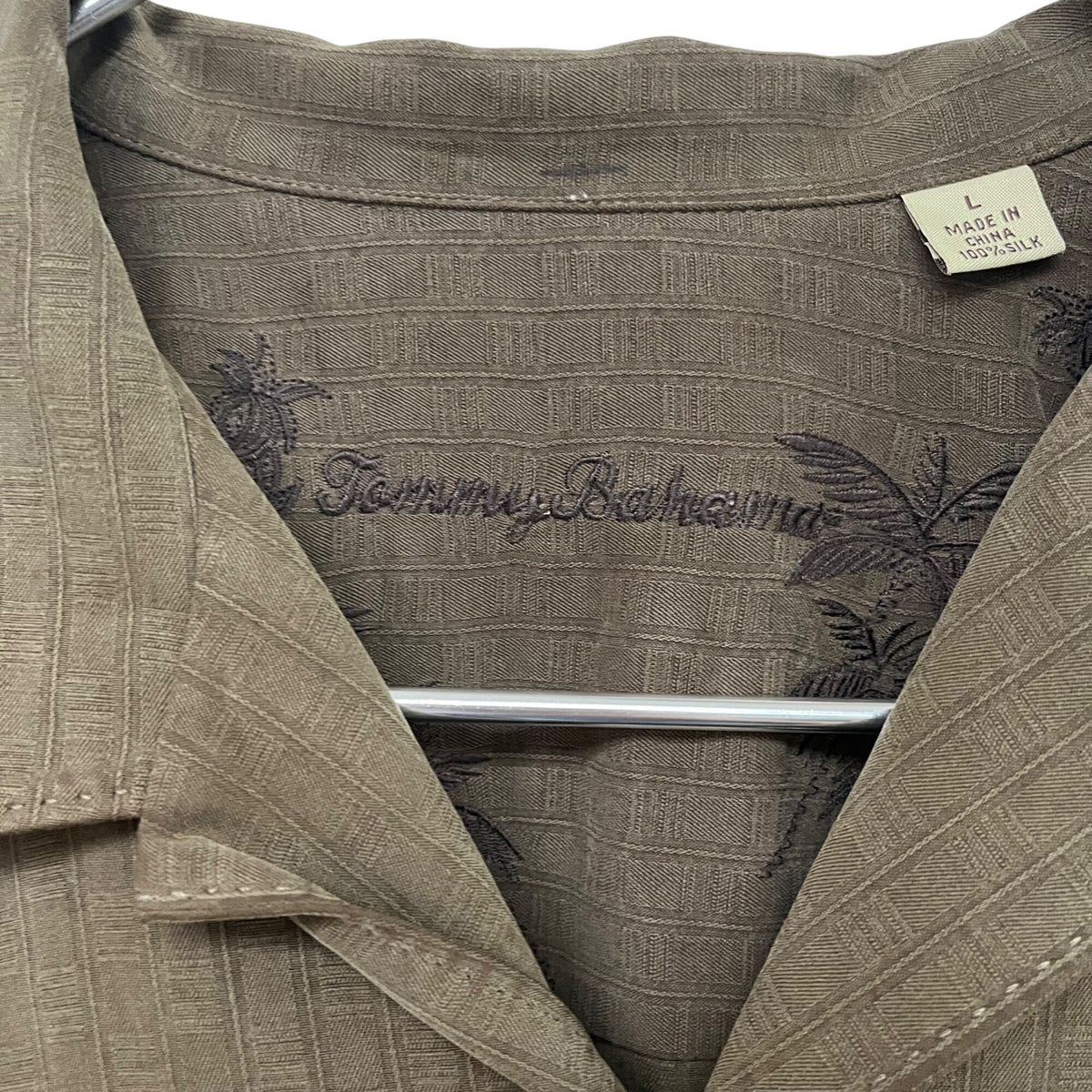 Tommy Bahama Mens Brown 100% Silk Short Sleeve Button-Up Casual Shirt Size L