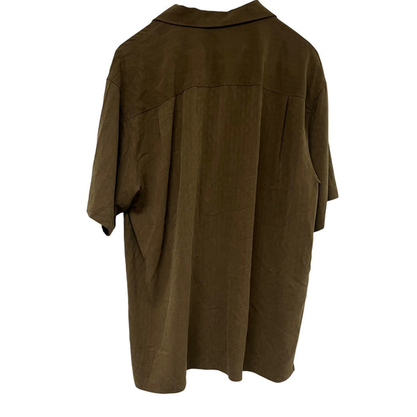 Tommy Bahama Mens Brown 100% Silk Short Sleeve Button-Up Casual Shirt Size L