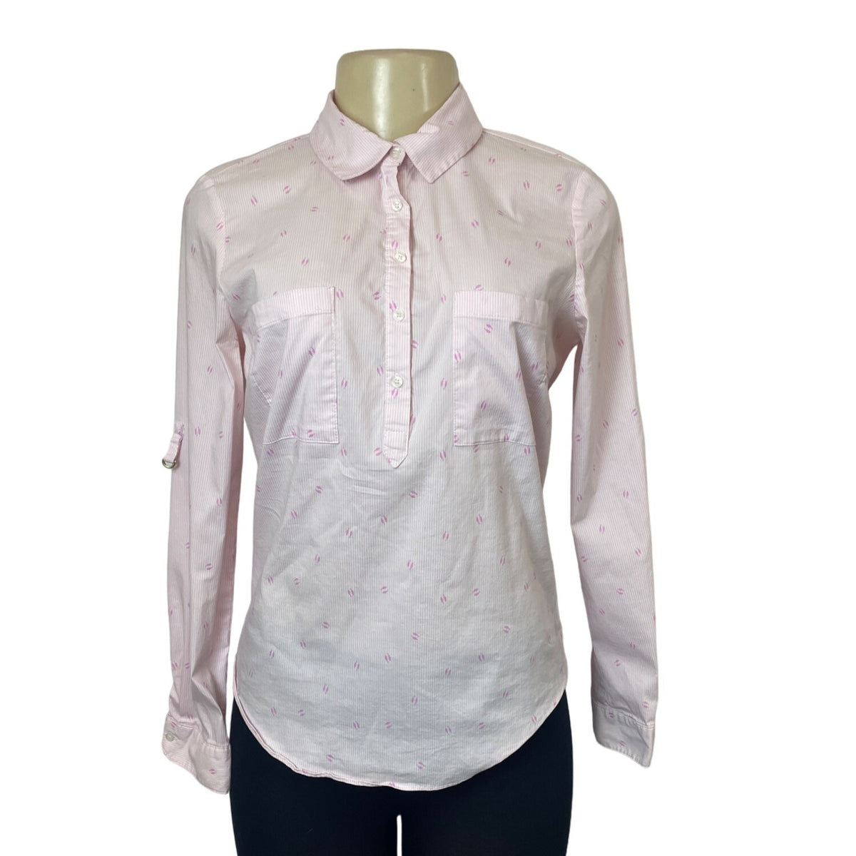 Zara Women's Light Pink Button-Down Shirt With Rolled Sleeves Sz L