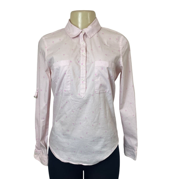 Zara Women's Light Pink Button-Down Shirt With Rolled Sleeves Sz L