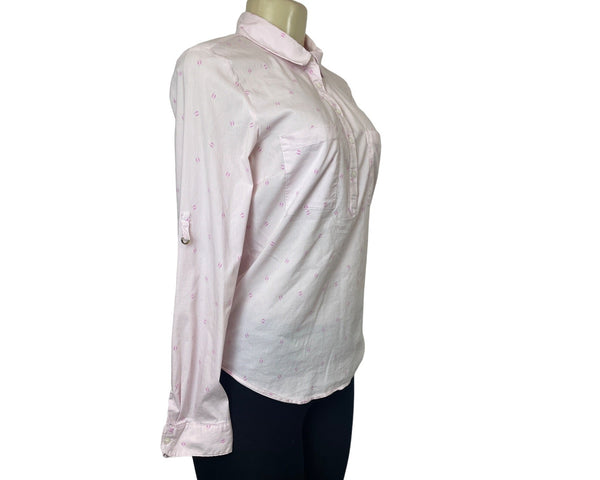 Zara Women's Light Pink Button-Down Shirt With Rolled Sleeves Sz L
