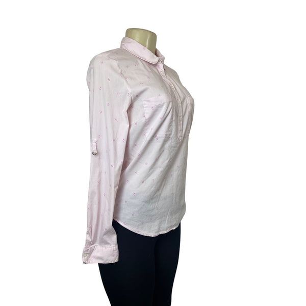 Zara Women's Light Pink Button-Down Shirt With Rolled Sleeves Sz L