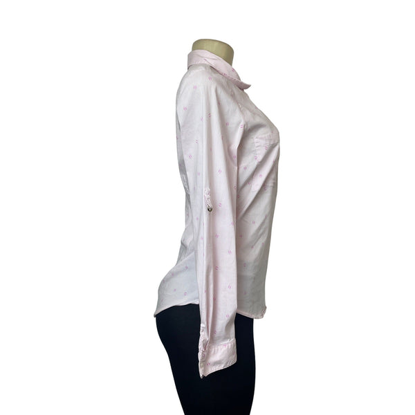 Zara Women's Light Pink Button-Down Shirt With Rolled Sleeves Sz L