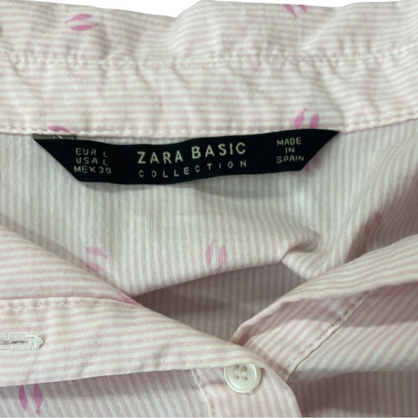 Zara Women's Light Pink Button-Down Shirt With Rolled Sleeves Sz L
