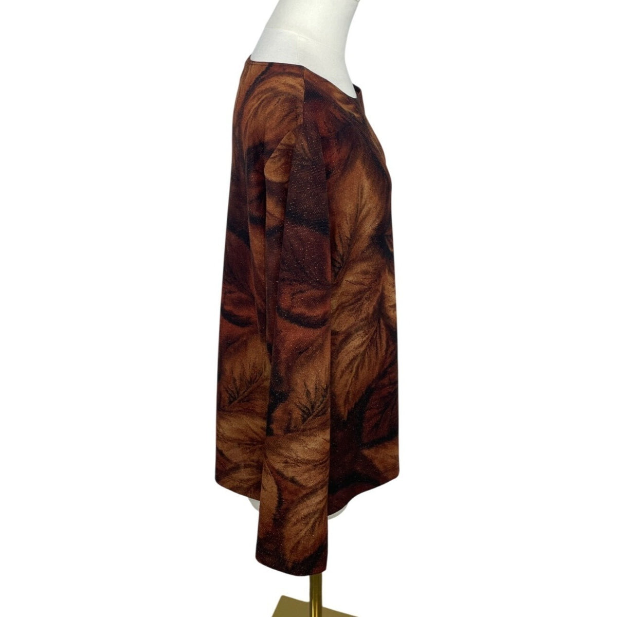 Chicos Design Brown And Orange Autumn Leaf Print Long Sleeve Womens Shirt Sz 3