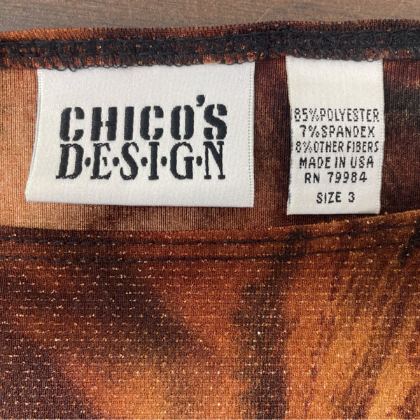 Chicos Design Brown And Orange Autumn Leaf Print Long Sleeve Womens Shirt Sz 3
