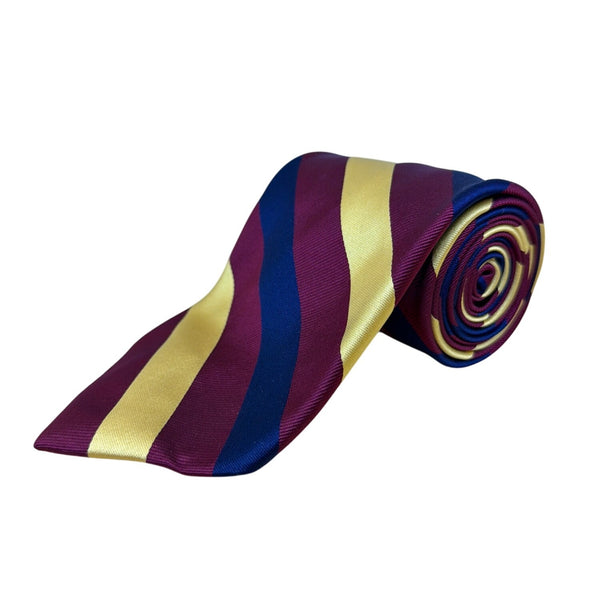Vintage Brooks Brothers Burgundy Yellow & Blue 100% Silk Striped Tie Classic