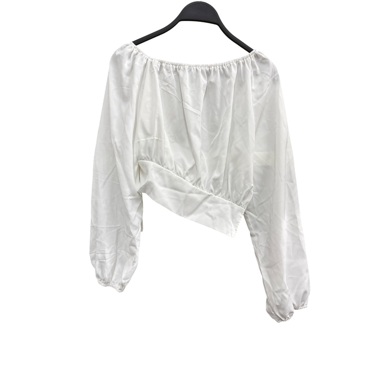 Shein Sxy Womens White Blouse Asymmetrical Hem Elastic Puff Sleeves 97% Polyester S
