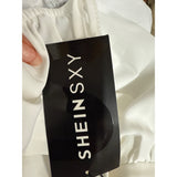 Shein Sxy Womens White Blouse Asymmetrical Hem Elastic Puff Sleeves 97% Polyester S