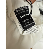 Shein Sxy Womens White Blouse Asymmetrical Hem Elastic Puff Sleeves 97% Polyester S