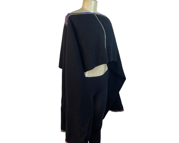 Black Boho Off-Shoulder Crop Top With Bell Sleeves & Embroidered Trim