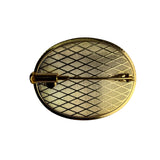 Gold Tone Vintage Black Oval Brooch Floral Bird Motif Embossed