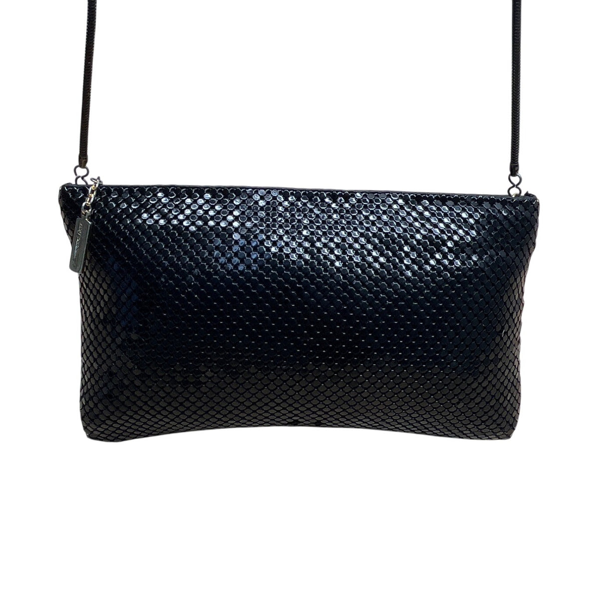 Whiting & Davis Black Metal Mesh Snake Chain Strap Crossbody Bag Sz S