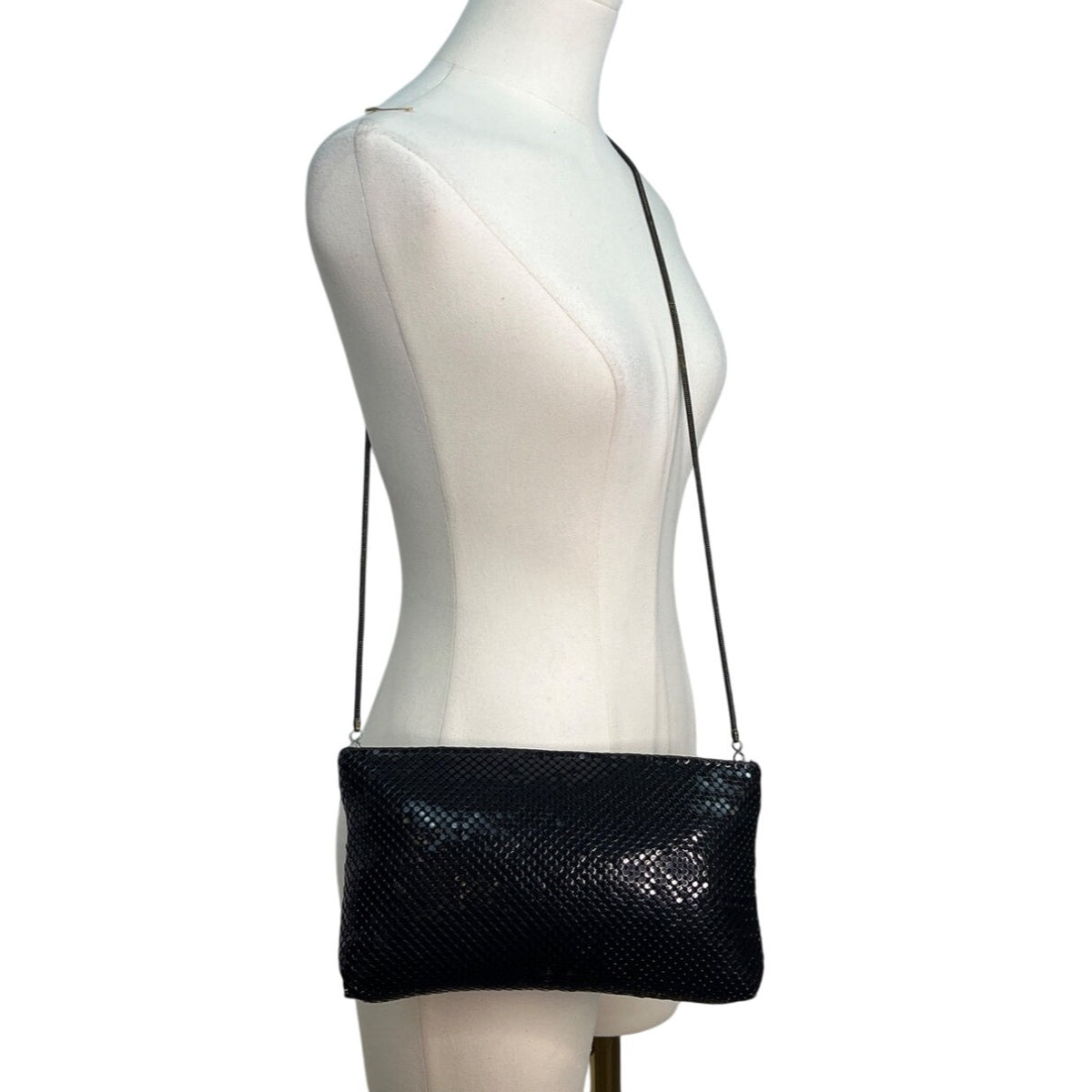 Whiting & Davis Black Metal Mesh Snake Chain Strap Crossbody Bag Sz S