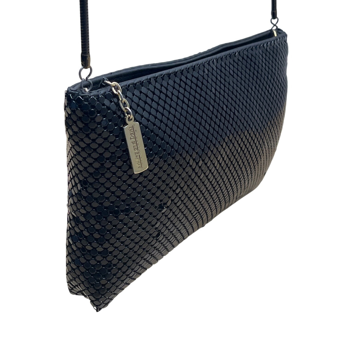 Whiting & Davis Black Metal Mesh Snake Chain Strap Crossbody Bag Sz S