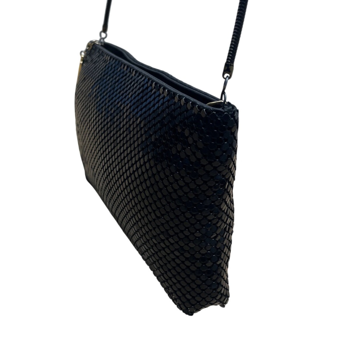 Whiting & Davis Black Metal Mesh Snake Chain Strap Crossbody Bag Sz S