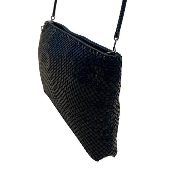 Whiting & Davis Black Metal Mesh Snake Chain Strap Crossbody Bag Sz S
