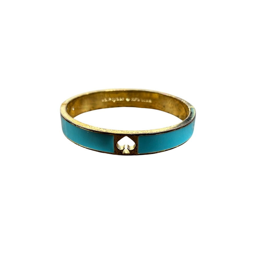 Kate Spade Womens Aqua Enamel Gold Tone Hinged Bangle Bracelet Heart Detail