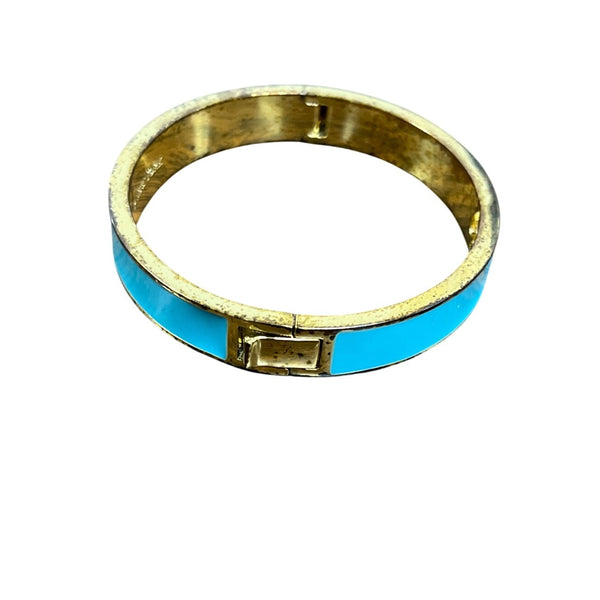 Kate Spade Womens Aqua Enamel Gold Tone Hinged Bangle Bracelet Heart Detail