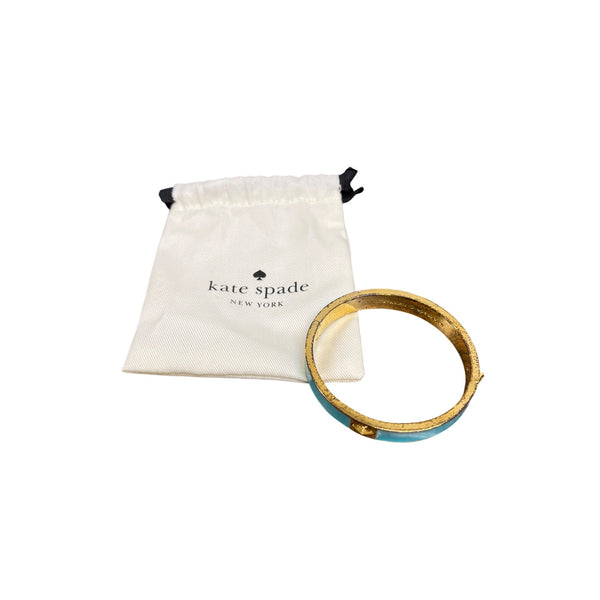 Kate Spade Womens Aqua Enamel Gold Tone Hinged Bangle Bracelet Heart Detail