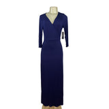 Lulus Womens Navy Wrap Maxi Dress With Tie Waist & V-Neckline Size L - New