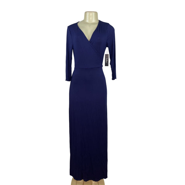 Lulus Womens Navy Wrap Maxi Dress With Tie Waist & V-Neckline Size L - New
