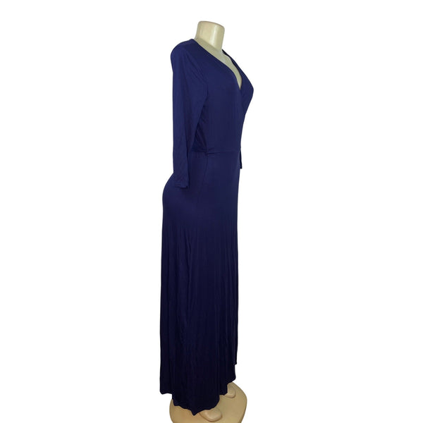 Lulus Womens Navy Wrap Maxi Dress With Tie Waist & V-Neckline Size L - New