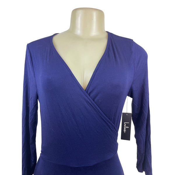 Lulus Womens Navy Wrap Maxi Dress With Tie Waist & V-Neckline Size L - New