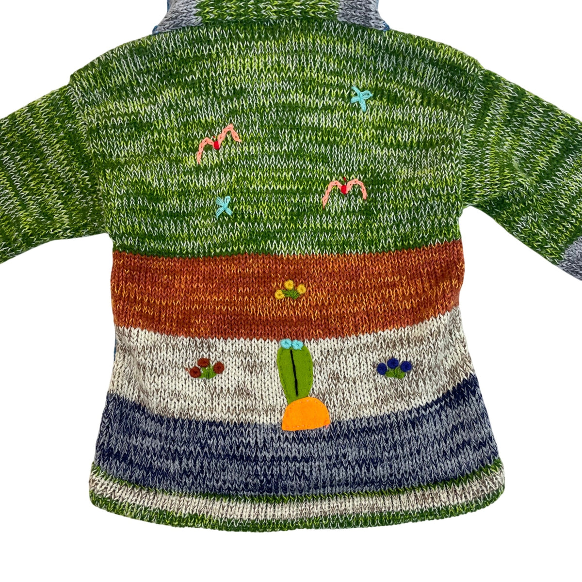 Handmade Green Multicolor Knit Hooded Cardigan With Animal Jungle Appliqués