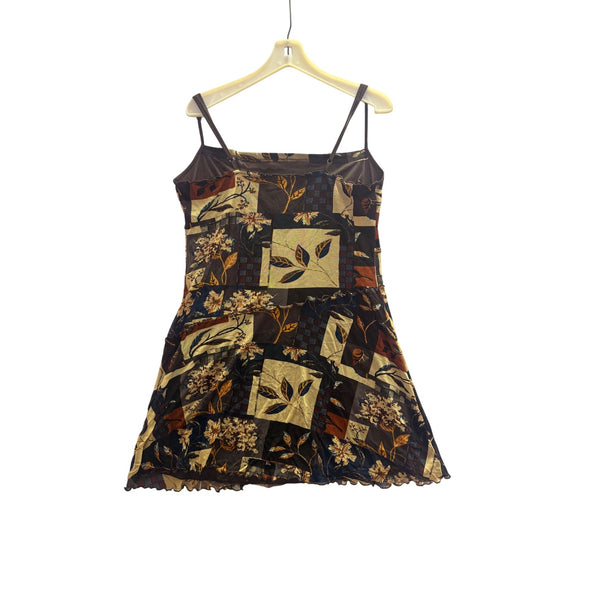 Cider Womens Multi-Color Floral Patchwork Mini Dress 1XL Polyester Spaghetti Straps
