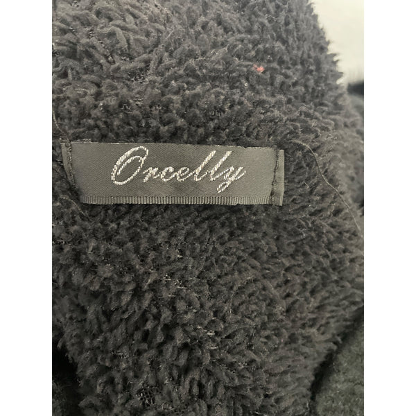 Oncelly Womens Black Knit Faux Fur Trim Cardigan Sweater With Belt Medium