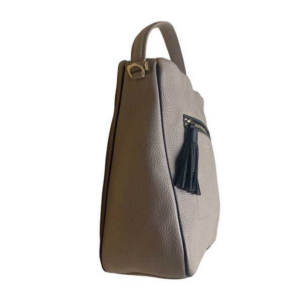 Kate Spade New York Beige Pebbled Leather Tassel Detail Crossbody Bag  Size M