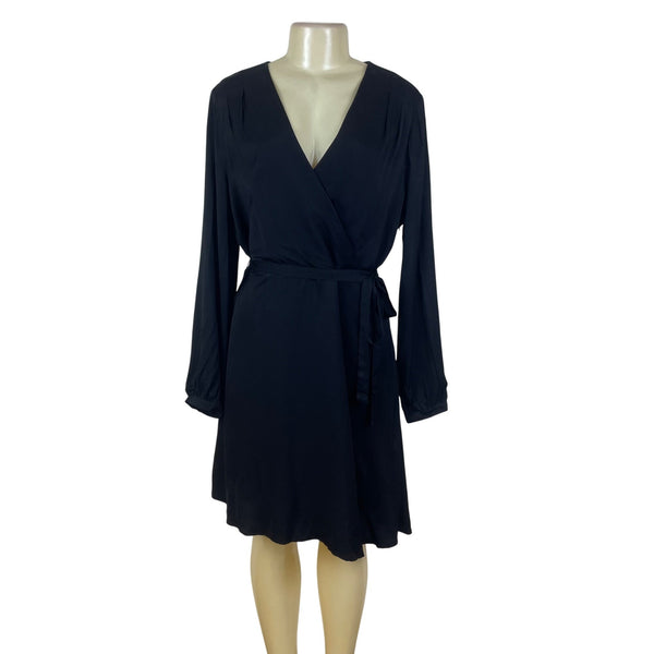Banana Republic Womens Black Wrap Dress Long Sleeve Belted Size 12