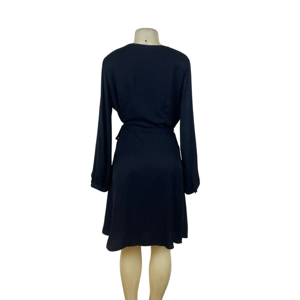 Banana Republic Womens Black Wrap Dress Long Sleeve Belted Size 12