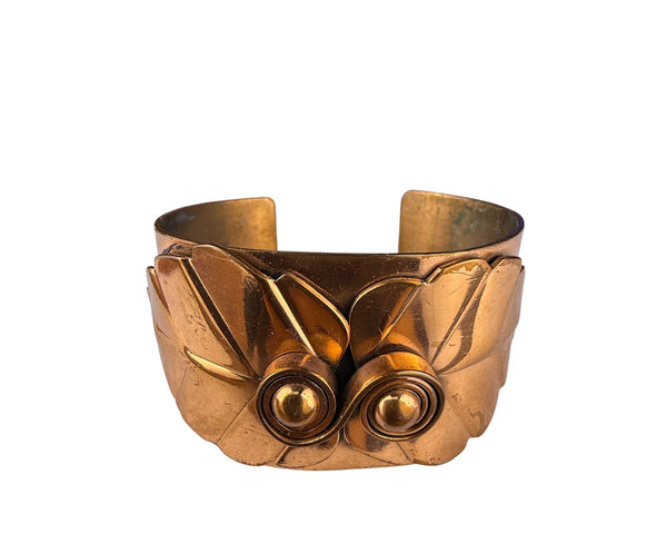 Vintage Rebaje Copper Cuff Bracelet Wide Ornate Floral Modernist Art Deco Design